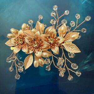 Gold Floral Barrett with Crystal Accents